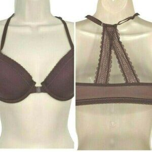 Auden Women Bra The Ace Lightly Lined Lace Trim Demi Racerback 32C NEW Burgandy
